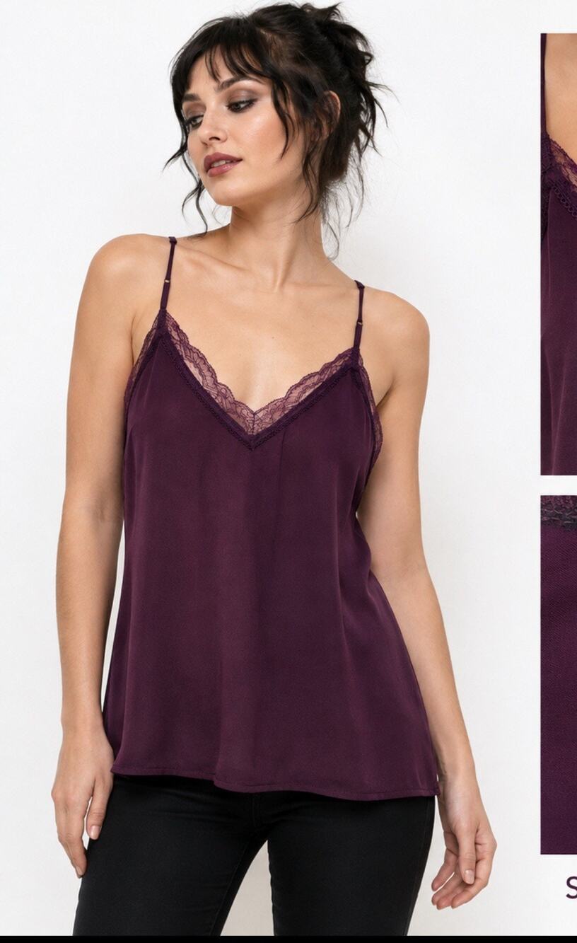 Vintage Romantic Goth Scoop Women's Lace Trim Cami Tank Size M Purple Plum